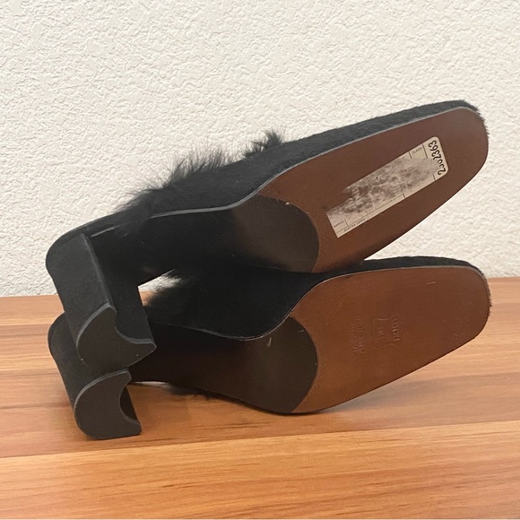 STUART WEITZMAN 5W 47312 Black Calf Hair Fur Slip On Heeled Mules Size 8.5 - Picture 11 of 16